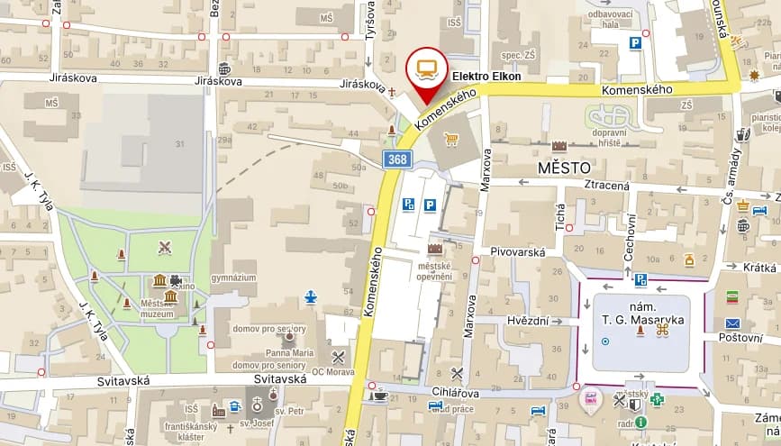Mapa – Elektro Elkon, Komenského 40, Moravská Třebová